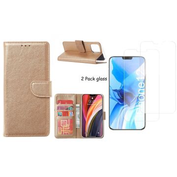 Hoesje Geschikt voor iPhone 12 Pro Max hoesje - portemonnee bookcase / wallet cover Goud + 2x tempered glass / Screenprotector