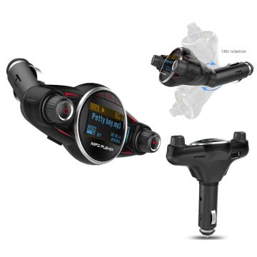 Ntech Smart Car Kit Bluetooth 5.0+EDR FM Transmitter 3.1A Charger-1,3" LED scherm TF kaart AUX poort - Handsfree Call functie - BT08 voor Galaxy S10/S10+ / Geschikt voor iPhone Xs/Xs Max / Huwei P30/P30 Pro