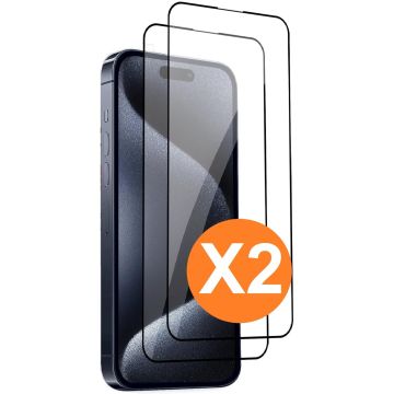 Screenprotector Geschikt voor iPhone 15 Pro Max Screenprotector Bescherm Glas Full Cover Zwart 2pack