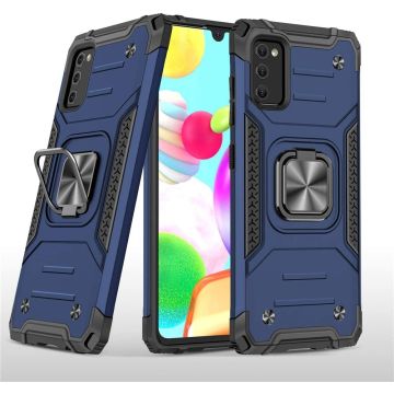Samsung A41 Hoesje - Heavy Duty Armor hoesje Blauw - Galaxy A41 silicone TPU 360-Degree hybride hoesje Kickstand ringhouder met Magnetisch Auto Mount
