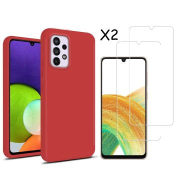 Samsung A33 hoesje silicone soft cover Rood - Samsung Galaxy A33 5G Silicone colour hoesje - Galaxy A33 case Liquid Nano Silicone cover - A33 Screenprotector 2 pack