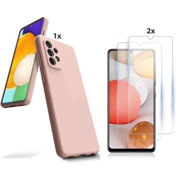 Samsung Galaxy A51 Hoesje Soft Nano Silicone Backcover Gel Licht Roze Met 2x Glazen Screenprotector