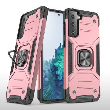 Samsung S21 Plus Hoesje - Heavy Duty Armor hoesje Rose Goud - Galaxy S21 Plus silicone TPU hybride hoesje Kickstand ringhouder met Magnetisch Auto Mount