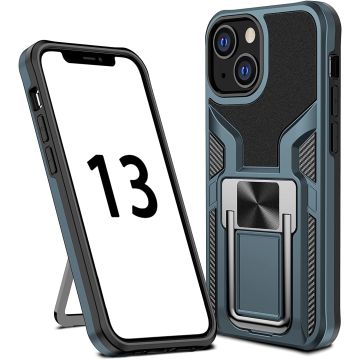 Hoesje Geschikt voor iPhone 13 Pro – Schokbestendig Ultra Slim Soft TPU Cover met kicktand Ringhouder – Cyan
