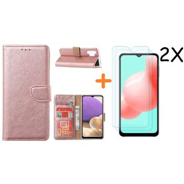 Samsung A32 hoesje bookcase Rose Goud - Galaxy A32 4G hoesje portemonnee wallet case - A32 book case hoes cover - Galaxyt A32 4G screenprotector / 2X tempered glass