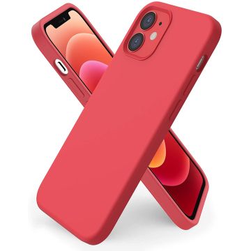 Hoesje Geschikt voor iPhone 12 Mini Hoesje Nano siliconen Backcover - Soft TPU case met micro fiber - Rood