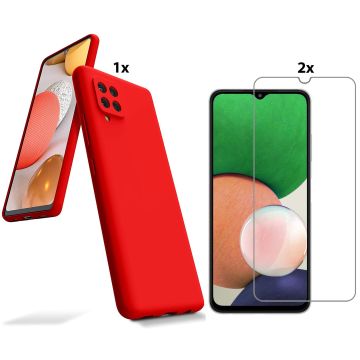 Samsung Galaxy A22 4G Hoesje Soft Nano Silicone Backcover Gel Rood Met 2x Glazen Screenprotector