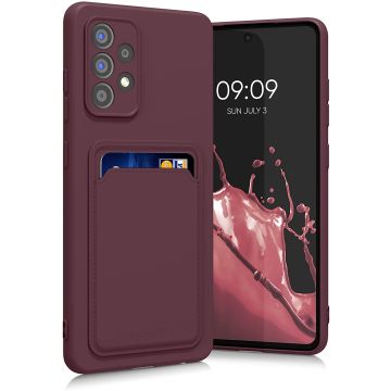 Samsung A02S Hoesje met pasjeshouder Wine Rood - Samsung Galaxy A02s hoesje Soft silicone colour case met kaarthouder