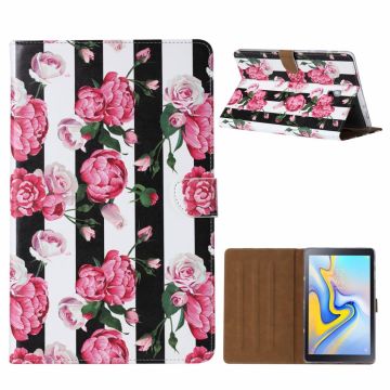 Ntech Samsung Galaxy Tab A 10.1 SMT580 Vintage Roses & Stripe Design Booktype Kunstleer Hoesje