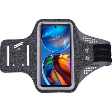 Hoesje Geschikt voor Motorola Moto E32s hardloop telefoonhouder – armband - sportband - van stof - Zwart