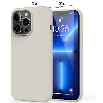 Hoesje Geschikt voor iPhone 13 Pro Soft Nano siliconen Gel Grijs Hoesje Met 2X Glazen screenprotector