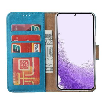 Hoesje Geschikt Voor Samsung Galaxy S23 Hoesje met Pasjeshouder - bookcase – Met 2x Screenprotector / gehard glas – Blauw