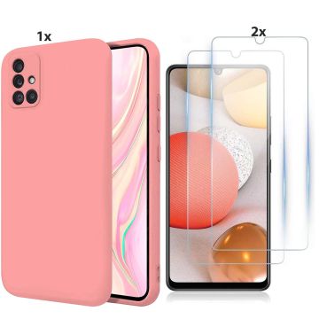 Samsung Galaxy A32 4G Hoesje Soft Nano Silicone Backcover Gel Roze Met 2x Glazen Screenprotector
