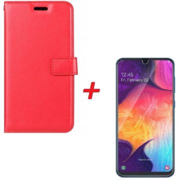 Ntech Samsung Galaxy A70/A70s Portemonnee hoesje Rood Met Glazen screenprotector