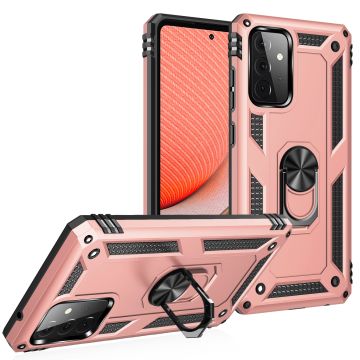 Samsung A72 Hoesje - Galaxy A72 Rose Goud hoesje Anti-Shock Hybrid Armor case Ring houder TPU backcover met kickstand