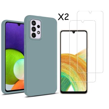 Samsung A33 hoesje silicone soft cover Mint Groen - Samsung Galaxy A33 5G Silicone colour hoesje - Galaxy A33 case Liquid Nano Silicone cover - A33 Screenprotector 2 pack