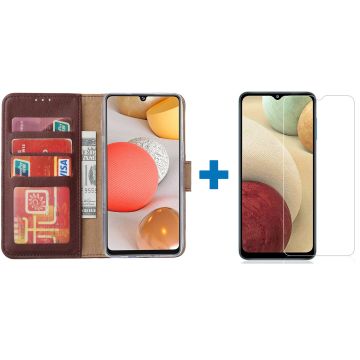Samsung a12 hoesje - bookcase bordeaux - Samsung Galaxy a12 hoesje - 1x Samsung a12 screenprotector screen protector