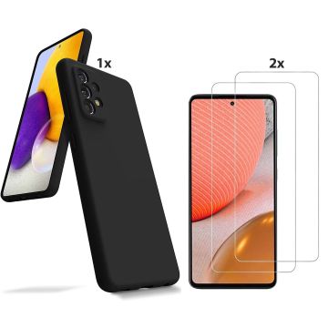 Samsung Galaxy A72 Hoesje Soft Nano Silicone Backcover Gel Zwart Met 2x Glazen Screenprotector