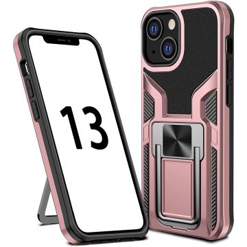 Hoesje Geschikt voor iPhone 13 Pro – Schokbestendig Ultra Slim Soft TPU Cover met kicktand Ringhouder – Rosegoud
