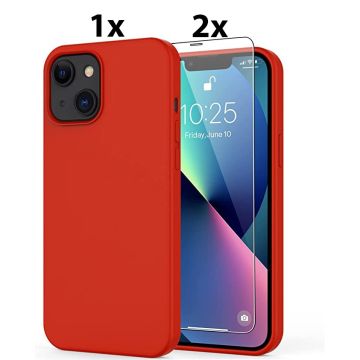 Hoesje Geschikt voor iPhone 13 Mini Soft Nano siliconen Gel Rood Hoesje Met 2X Glazen screenprotector