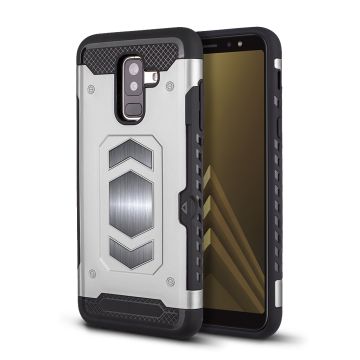 Ntech Samsung Galaxy A6 Plus Luxe Armor Case met Pashouder - Zilver