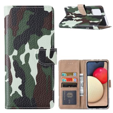 Samsung A02S Hoesje Camouflage Legerprint - Samsung Galaxy A02s Boekcase Hoesje / Portemonnee cover - Camouflage Legerprint hoesje voor Samsung A02s