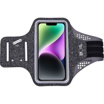 Geschikt voor iPhone 14 hardloop telefoonhouder – armband - sportband - van stof - Zwart