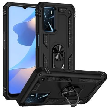 oTronica Armor Backcover voor Oppo A16 hoesje met ringhouder - Zwart