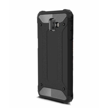 Samsung Galaxy J6+ (Plus) Zwart Anti Shock Dual Layer Hybrid Armor Carbon hoesje