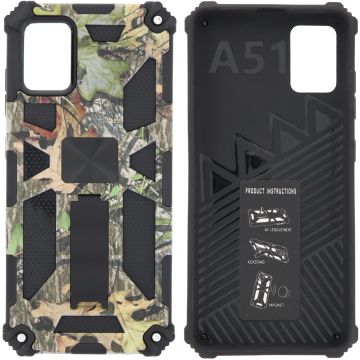 Samsung Galaxy A71 (4G) Hoesje - Rugged Extreme Backcover Blaadjes Camouflage met Kickstand - Groen