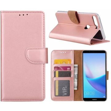 Hoesje met opbergvakjes voor Huawei Y7 Prime (2018) portemonnee hoesje Rose Goud