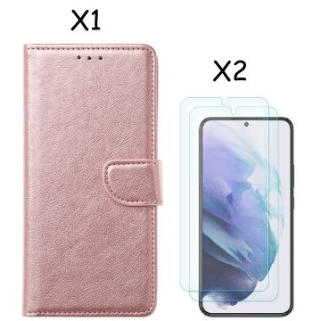 Samsung S22 Plus hoesje Rose Goud Samsung Galaxy S22 Plus 5G hoesje bookcase portemonnee cover - Samsung hoesje S22 Plus - Samsung S22 Plus screenprotector / 2X Beschermglas