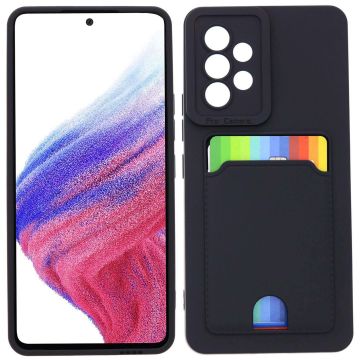 Samsung A53 Hoesje met pasjeshouder Zwart - Samsung Galaxy A53 5G hoesje Soft silicone colour case met kaarthouder