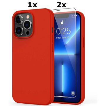 Hoesje Geschikt voor iPhone 12 Pro Max Soft Nano siliconen Gel Rood Hoesje Met 2X Glazen screenprotector