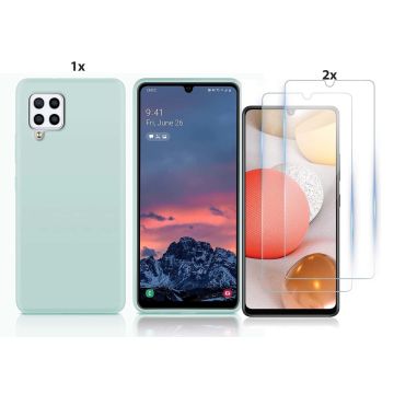 Samsung Galaxy A42 5G Hoesje Soft Nano Silicone Backcover Mint Green Met 2x Glazen Screenprotector