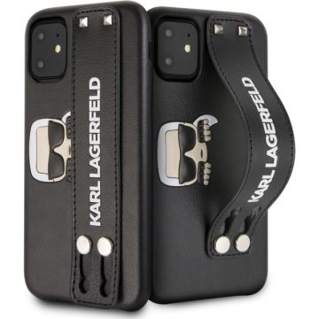 Apple iPhone 11 Karl Lagerfeld Zwart Backcover hoesje KLHCN61HA2BK - Hand Strap - Kunstleer