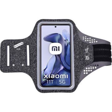 Hoesje Geschikt voor Xiaomi 11T hardloop telefoonhouder – armband - sportband - van stof - Zwart