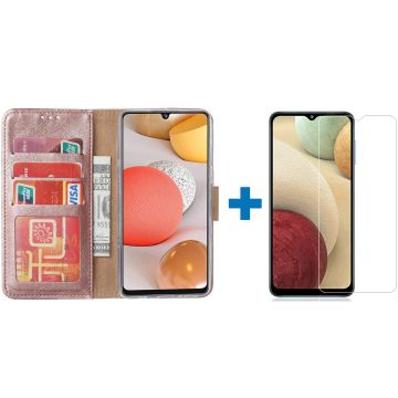 Samsung a12 hoesje - bookcase Rose goud - Samsung Galaxy a12 hoesje - 1x Samsung a12 screenprotector screen protector