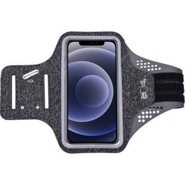 Geschikt voor iPhone 12 hardloop telefoonhouder – armband - sportband - van stof - Zwart