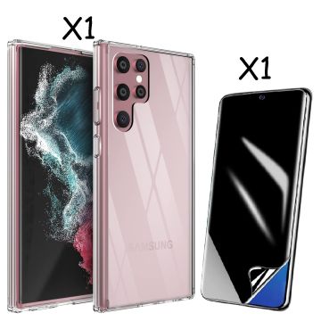 Samsung S22 Ultra Hoesje Anti Shock transparant silicone met Privacy - Samsung Galaxy S22 Ultra hoesje Backcover hoesje -Samsung S22 Ultra Privacy Screenprotector 1 pack