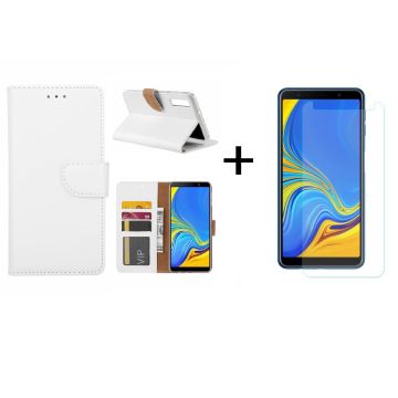 Ntech Samsung Galaxy A7 2018 Wit BookType Hoesje & opbergvakjes + Glazen Screenprotector