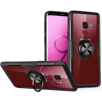 Samsung Galaxy S9 Hoesje Luxe Back Metalen Ring houder - Zwart