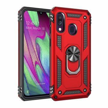 Samsung Galaxy A40 Armor Hoesje Ringhouder TPU - Rood