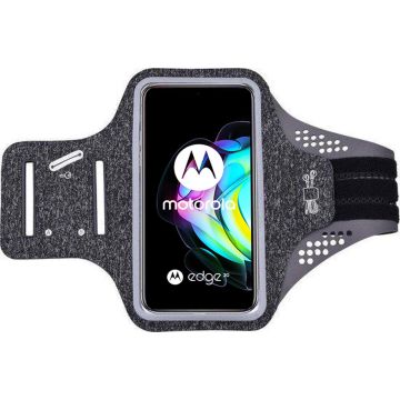 Hoesje Geschikt voor Motorola Edge 20 hardloop telefoonhouder – armband - sportband - van stof - Zwart