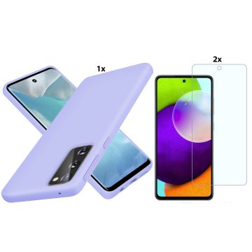 Samsung Galaxy A02s Hoesje Soft Nano Silicone Backcover Gel Lila Paars Met 2x Glazen Screenprotector