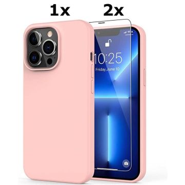 Hoesje Geschikt voor iPhone 13 Pro Max Soft Nano siliconen Gel Licht Roze Hoesje Met 2X Glazen screenprotector