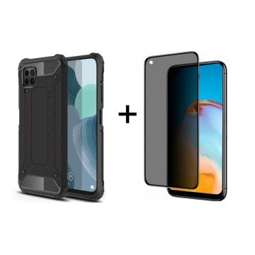 Hoesje Geschikt voor Huawei P40 Lite hoesje - Met Screenprotector Rugged Armor Hoesje - Shockproof case - Zwart