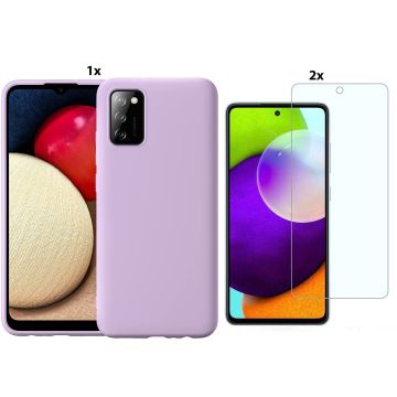 Samsung Galaxy A02s Hoesje Soft Nano Silicone Backcover Gel Lavendel Paars Met 2x Glazen Screenprotector