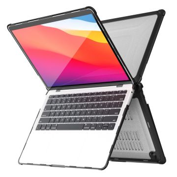 Hoes Geschikt voor Macbook Air 13 inch Hoes Zwart shockproof heavy duty hoesje - Macbook Air M1 2021 2020 2019 2018 / A2337 A2179 A1932 case met Opvouwbare kickstand hoes hardcover