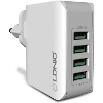 Stekker met 4 USB poorten 5V 4.4A - Travel Adapter